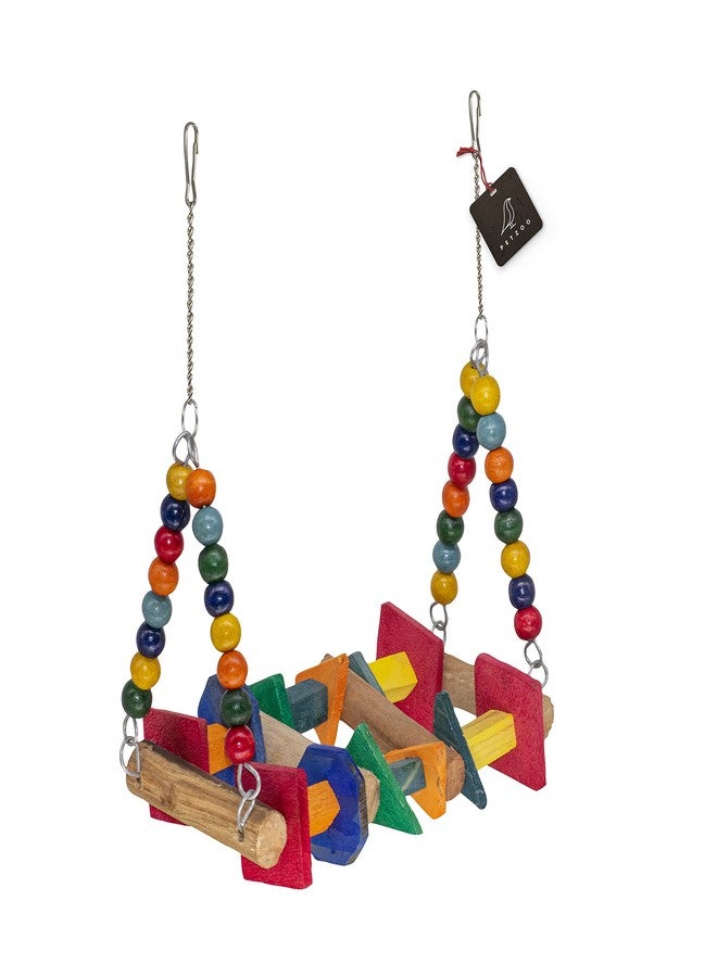 PETZOO Playful Bird Perch Swing, Colorful Toy for Big Birds, Macaw, African Grey, Parrot, Cage Accessories, Resting Toy & Wooden Training Aid for Bird & Parrots - Image 1